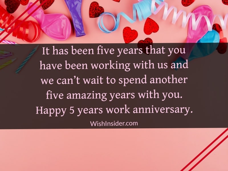  congratulations message for 5 year work anniversary